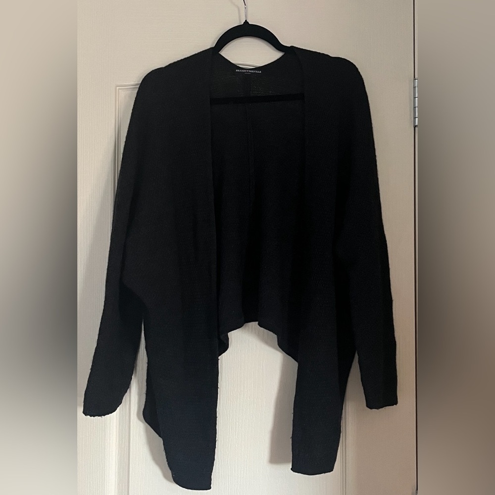 Brandy Melville Black Open Front OS Soft Girl Cozy Minimalist Layering Sweater